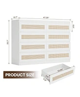 gaomon 8 Drawer Double Dresser For Bedroom, Rattan Chest Of Dressers, Modern Wooden Dresser Chest
