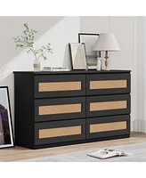 gaomon Rattan Dresser For Bedroom, 6 Drawer Dresser For Bedroom, Modern Wide Chest Of Drawers With Anti-Tip Kit