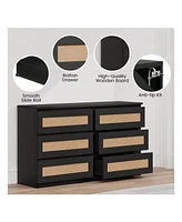 gaomon Rattan Dresser For Bedroom, 6 Drawer Dresser For Bedroom, Modern Wide Chest Of Drawers With Anti-Tip Kit