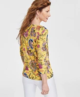 Jm Collection Women's Floral-Print Jacquard Top, Exclusively at Macy's