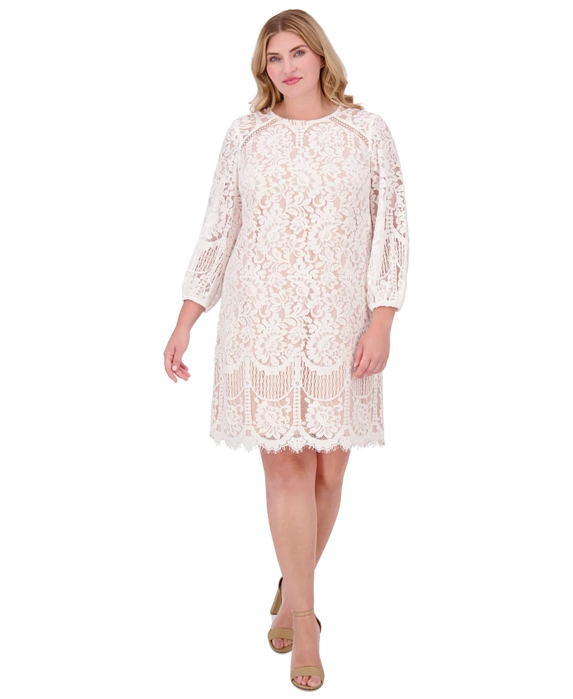 Vince Camuto Plus Jewel-Neck Lace Shift Dress