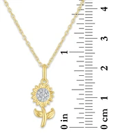 Diamond Accent Sunflower Pendant Necklace in 14k Gold-Plated Sterling Silver, 16" + 2" extender