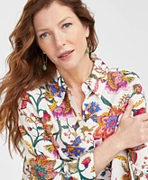 Jm Collection Women's Linen-Blend Printed Shirt, Exclusively at Macy's