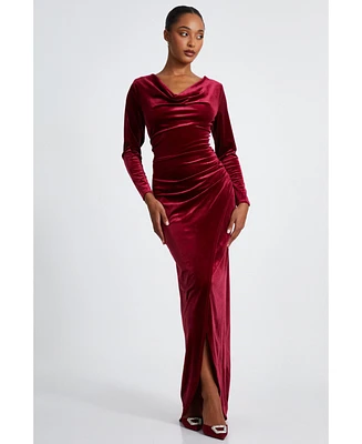 Quiz Women's Womens's Velvet Cowl Long Sleeve Maxi Dress