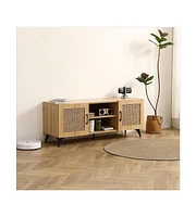 gaomon Tv Stand, Rattan Dresser Tv Stand With 2 Open Shelves And Doors