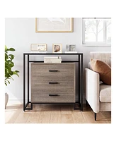 gaomon Wood Dresser Chest With Tempered Glass Top - 3 Drawer Dresser - Wide Storage Space