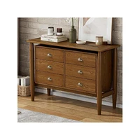 gaomon Modern 6-Drawer Double Dresser Storage Cabinet Mid Century Storage Organizer Closet For Living Room Bedroom Walnut
