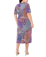 Msk Plus Printed Short-Sleeve Sheath Dress