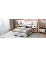 Slickblue Queen Size Upholstered Platform Bed with Dual Outlets and Usb Charging Ports on Each Side