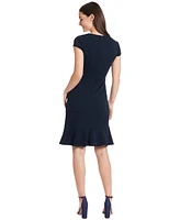 London Times Petite V-Neck Jersey Fit & Flare Dress