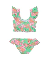 Snapper Rock Little Girls Coastal Shells Sustainable Frilled Crop Bikini