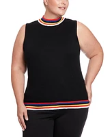 Joseph A Plus Crewneck Tank Sweater with Multi Color Tipping