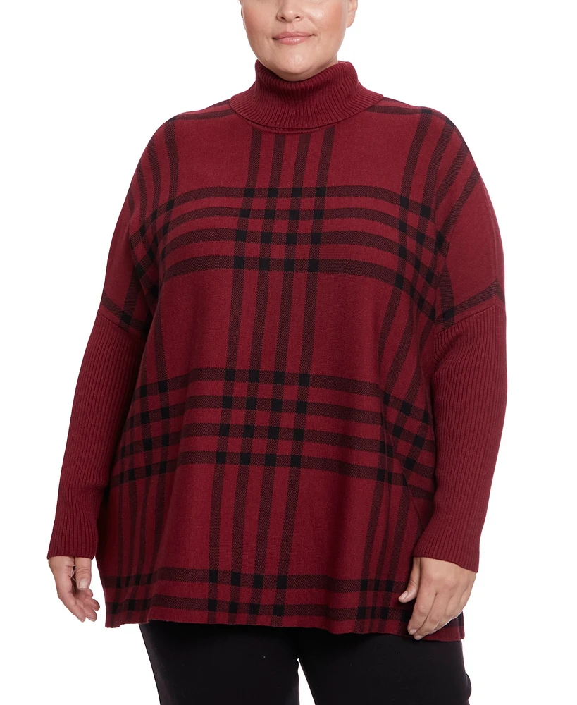 Joesph A Plus Plaid Turtleneck Poncho Sweater