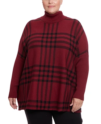 Joesph A Plus Size Plaid Turtleneck Poncho Sweater