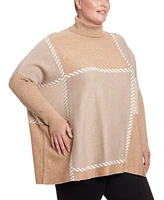 Joesph A Plus Stitched Colorblock Turtleneck Poncho Sweater