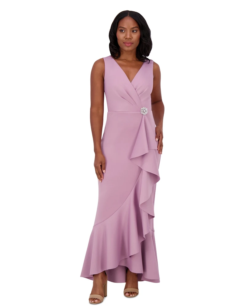 Jessica Howard Women's Cascade-Ruffle Surplice-Neck Gown