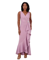 Jessica Howard Women's Cascade-Ruffle Surplice-Neck Gown