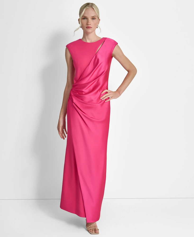 Dkny Women's Side-Ruched Cut-Out Cap-Sleeve Gown