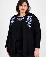 Kasper Plus Size Embroidered Cardigan Embroidered Top