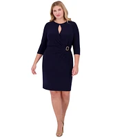 Jessica Howard Plus Keyhole-Cutout Gathered-Waist Dress