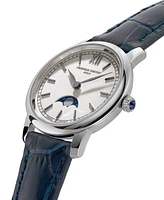 Frederique Constant Women's Swiss Slimline Moonphase Blue Leather Strap Watch 30mm