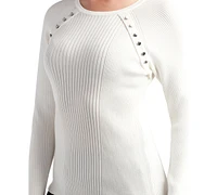 Bcx Juniors' Button-Trim Crewneck Sweater