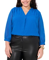 Vince Camuto Plus Shadow-Striped 3/4-Sleeve Top