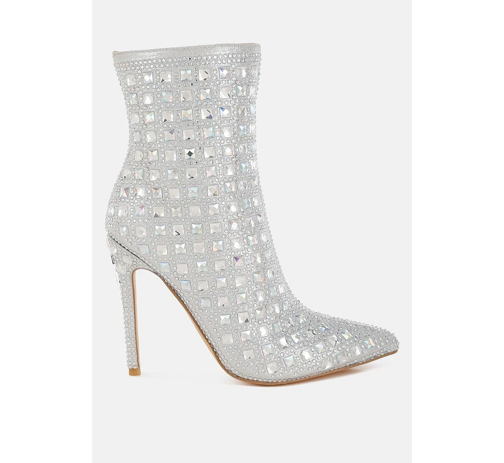 London Rag Frostin Pointed Toe Rhinestones Stiletto Boots