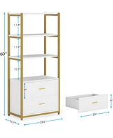 Tribesigns Bookcase, 4-Tier Bookshelf with 2 Drawers, Etagere Standard Book Shelves Display Shelf for Home Office, Black Friday Deals