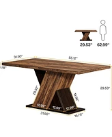 Tribesigns Farmhouse Dining Table for 4-6 People, 55-Inch Rectangle Kitchen Table, Wood Dining Room Table, Dinner Table for Dining Room, Kitchen, Livi