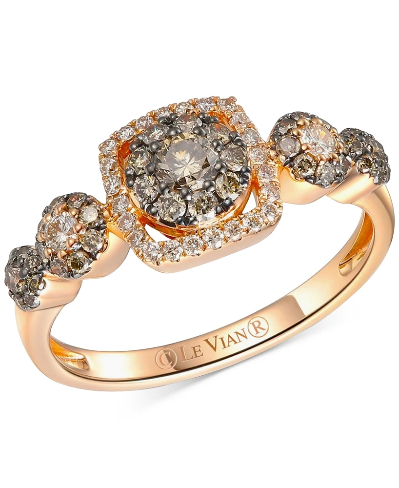 Le Vian Chocolatier Chocolate Diamond & Vanilla Diamond Multi Halo Ring (5/8 ct. t.w.) in 14k Rose Gold