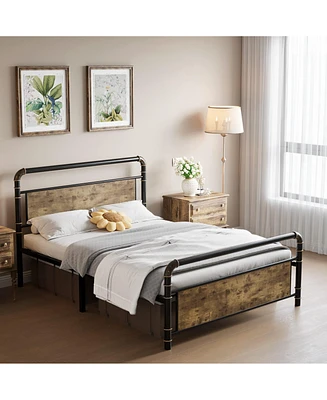 gaomon Queen Metal Bed Frame with Wood Headboard & Footboard, Heavy Duty Platform Bed Frame with 14" Under-Bed Storage