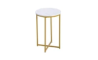 Slickblue White Round Marble Side Table - Elegant Simple Design for Living Room or Bedroom