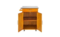 Slickblue Moveable Kitchen Cart with Stainless Steel Table Top & One Drawer & One Cabinet Sapele