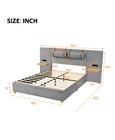 Slickblue Queen Upholstered Platform Bed with Dual Outlets and Usb Charging Ports on Each Side