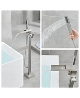 Flynama Single-Handle Free Standing Waterfall Tub Filler Bathroom Tub Faucet with Handheld Shower in Brushed Nickel