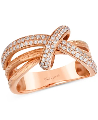 Le Vian Vanilla Diamond Textured Knot Crossover Ring (3/8 ct. t.w.) in 14k Rose Gold