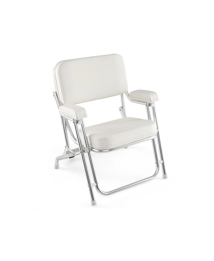 Hongge Portable Aluminum Boat Deck Beach Chair with Cushioned Seat-White