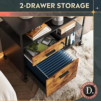 Devaise 2 Drawer Locking File Cabinet with Charging Station, Rolling Printer Stand with Open Storage Shelf