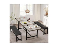 gaomon Dining Table Set for 4-6, 63" Dining Table Set, Extendable Kitchen Table with 2 Upholstered Benches, Strong Metal Frame Dinner Room Extendable
