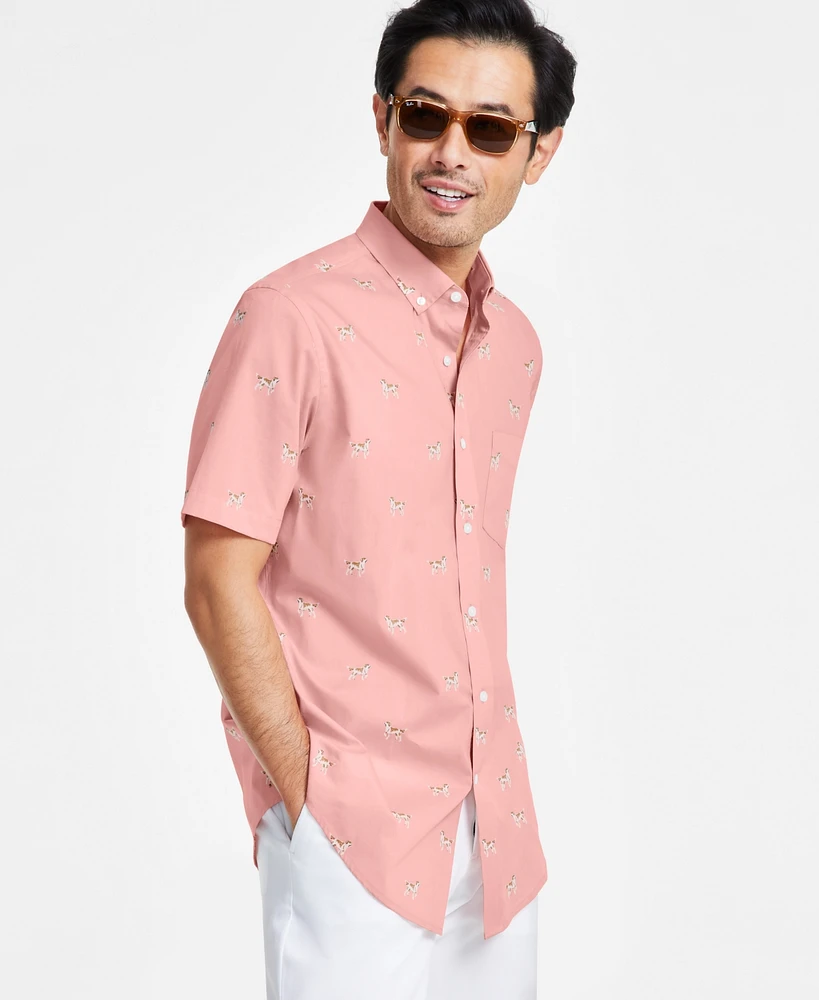 Club Room Men's Poplin Hound-Dog Print Regular-Fit Shirt, Exclusively at Macy's