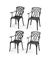 Gymax Set of 4 Cast Aluminum Dining Chairs Durable Solid Construction W/Armrest Black