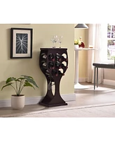 Kings Brand Furniture Goblet-Shaped Freestanding Wine Rack, Mini Bar Table Wine Holder Stand Liquor Cabinet with Glass Holder - Dark Cherry