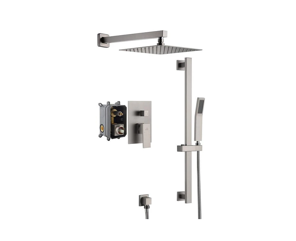 Casainc 10" Wall Mounted Square Shower System Set with Handheld Spray & Slidebar