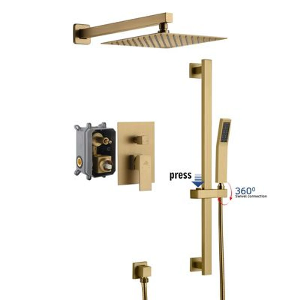 Casainc 10 Wall Mounted Square Shower System Set With Handheld Spray Slidebar