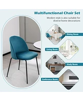 Gymax Dining Chair Set of Upholstered Velvet Chair Set w/ Metal Base for Living Room Teal Blue