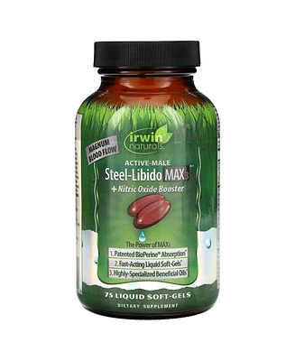 Irwin Naturals Active-Male, Steel Libido Max3 + Nitric Oxide Booster, 75 Liquid Soft-Gels