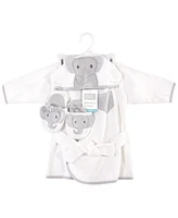 Hudson Baby Baby Boys Cotton Animal Face Bathrobe and Slippers 2pc, Modern Elephant, 0-9 Months