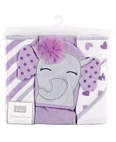 Hudson Baby Infant Girl Cotton Rich Hooded Towels, Purple Dots Pretty Elephant, One Size