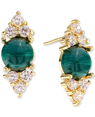 Malachite & Cubic Zirconia Cluster Stud Earrings in 14k Gold-Plated Sterling Silver